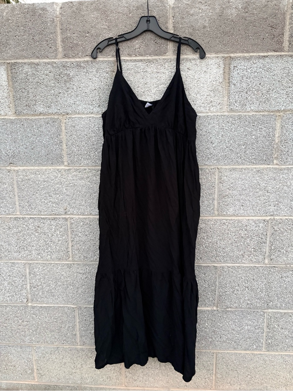 Old Navy Black XL Babydoll Dress Cami Tiered A-line MIDI Pockets Boho Whimsigoth